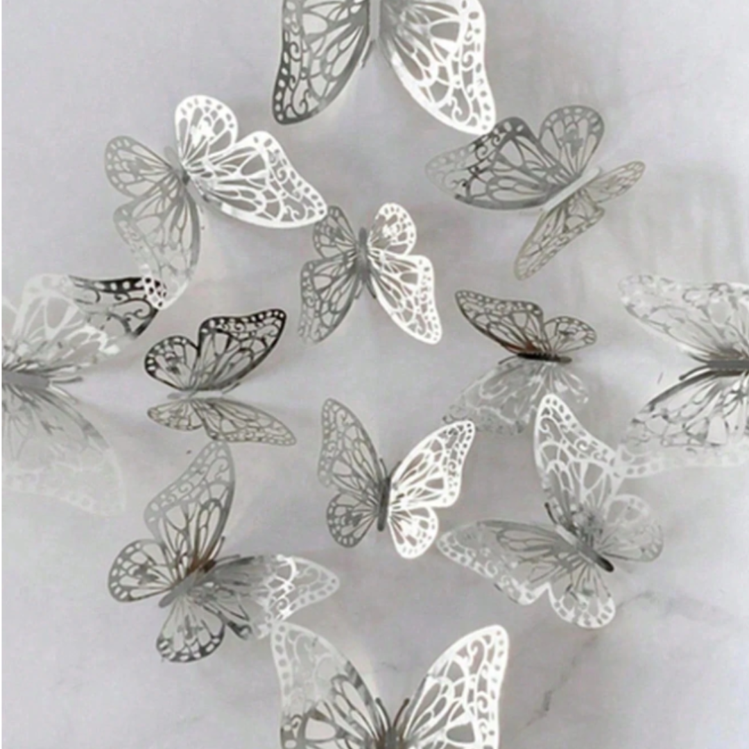 12pcs Silver 3D Butterfly Stickers