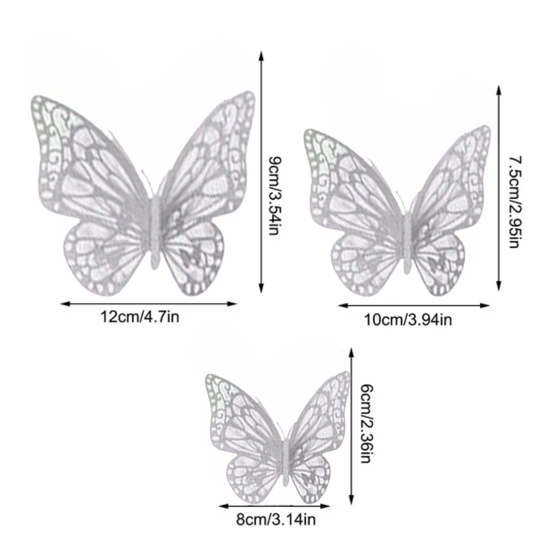 12pcs Silver 3D Butterfly Stickers
