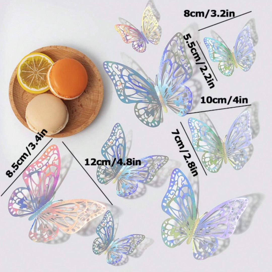 12pcs Silver Shiny 3D Butterfly Sticker
