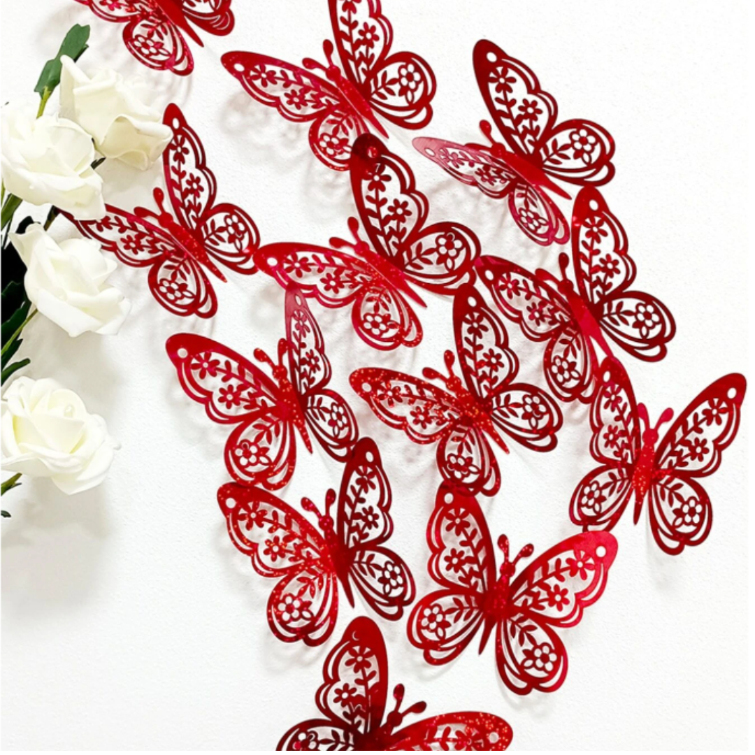 12pcs Red 3D Butterfly Sticker