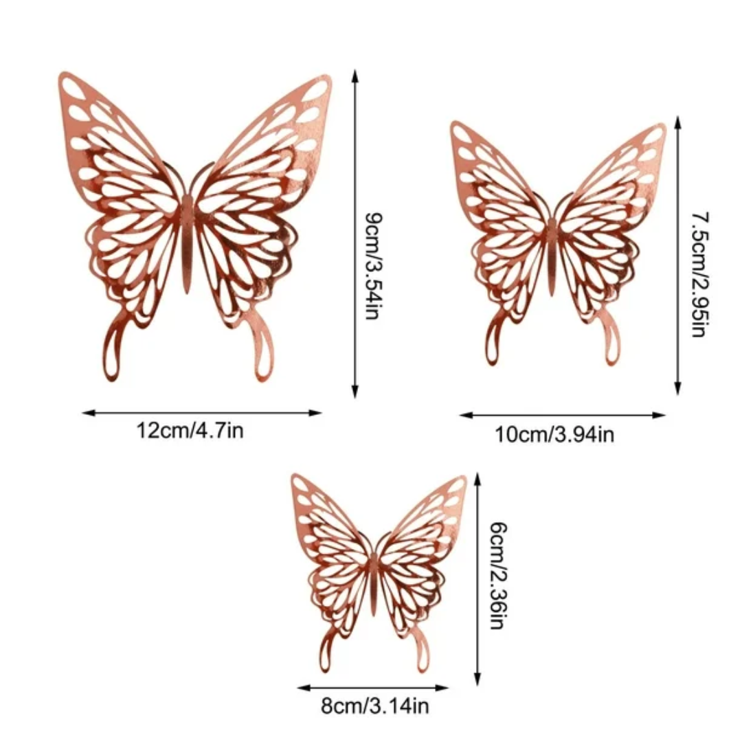 12 pcs 3D Rose gold Butterfly Stickers