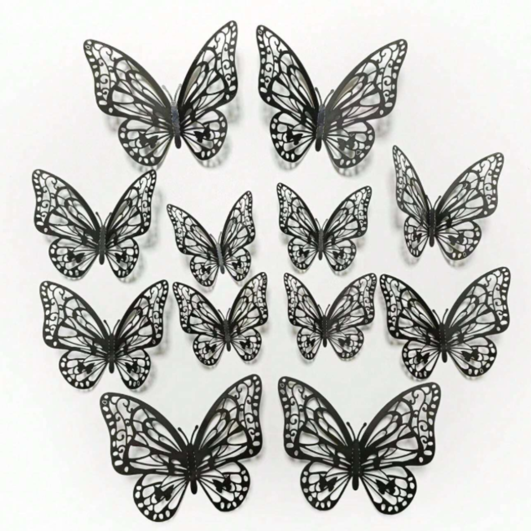 12pcs 3D Black Butterfly Sticker