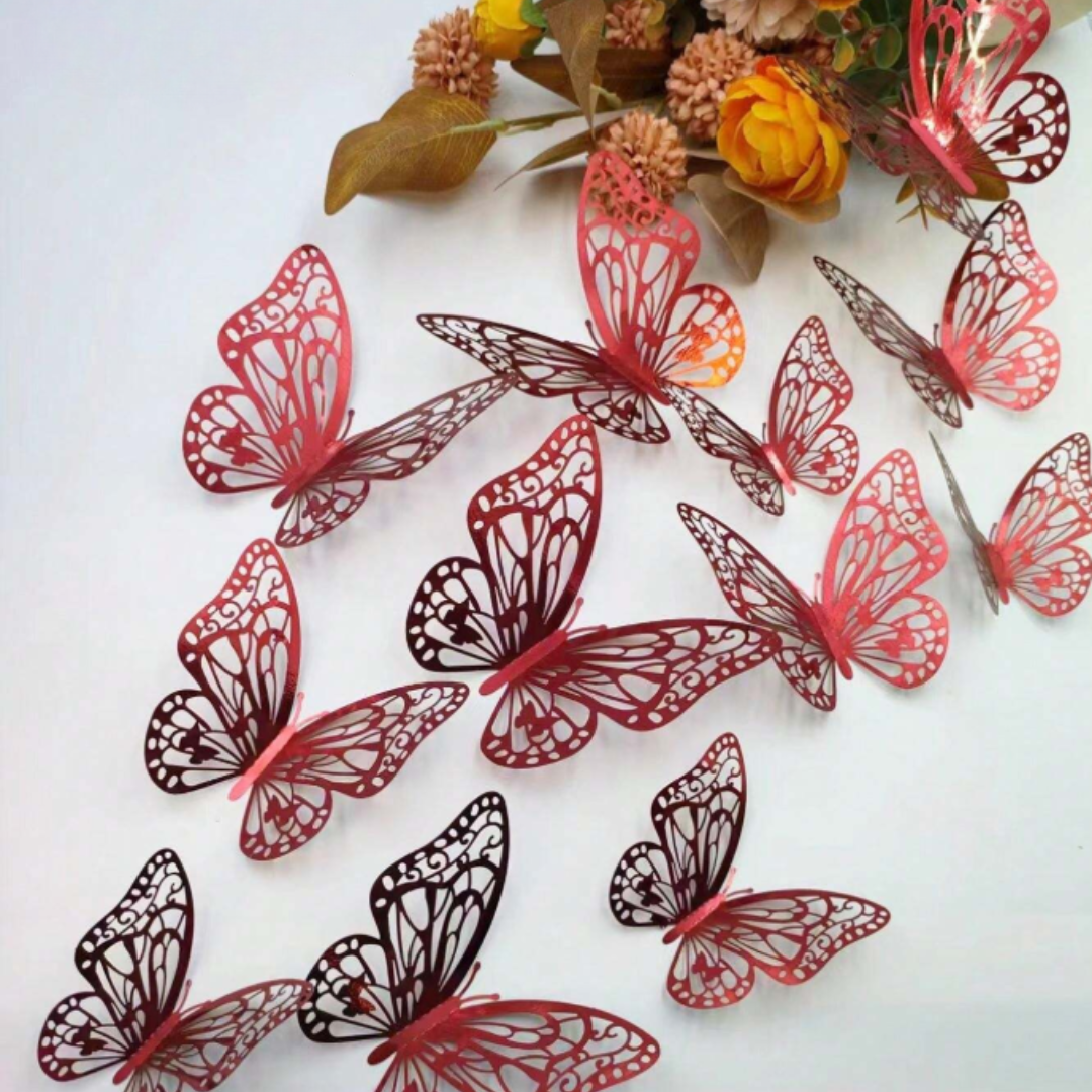 12pcs 3D Red Butterfly Sticker