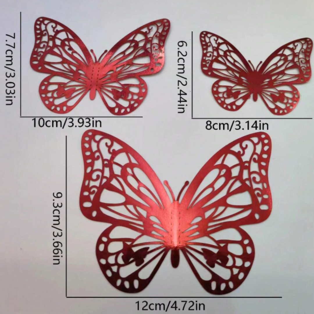 12pcs 3D Red Butterfly Sticker