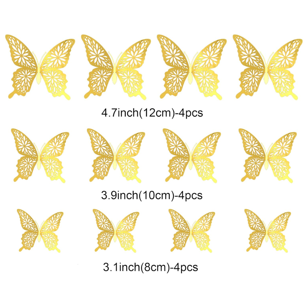 12 pcs Gold 3D Butterfly Stickers