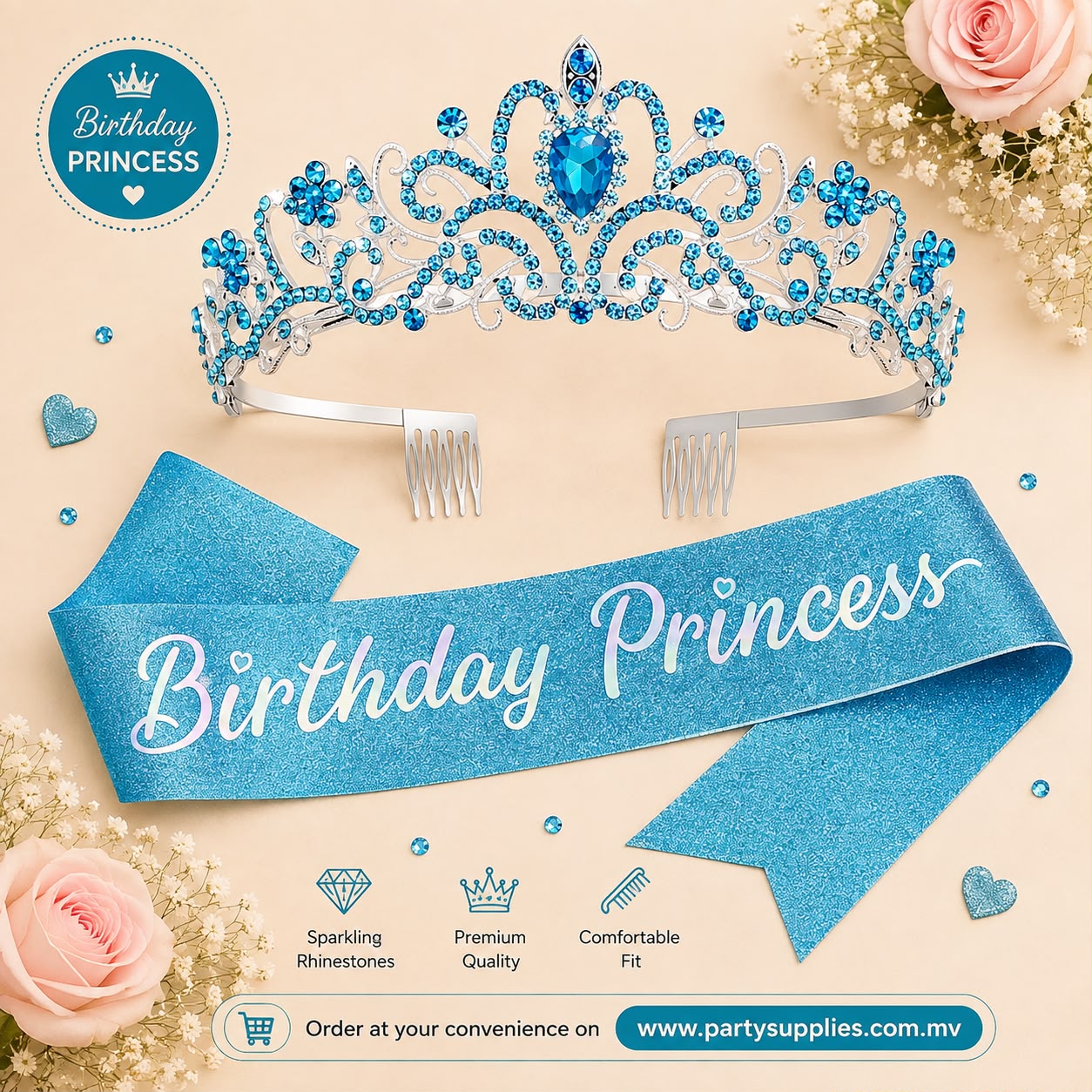 Blue Birthday Princess Sash and Crown Set