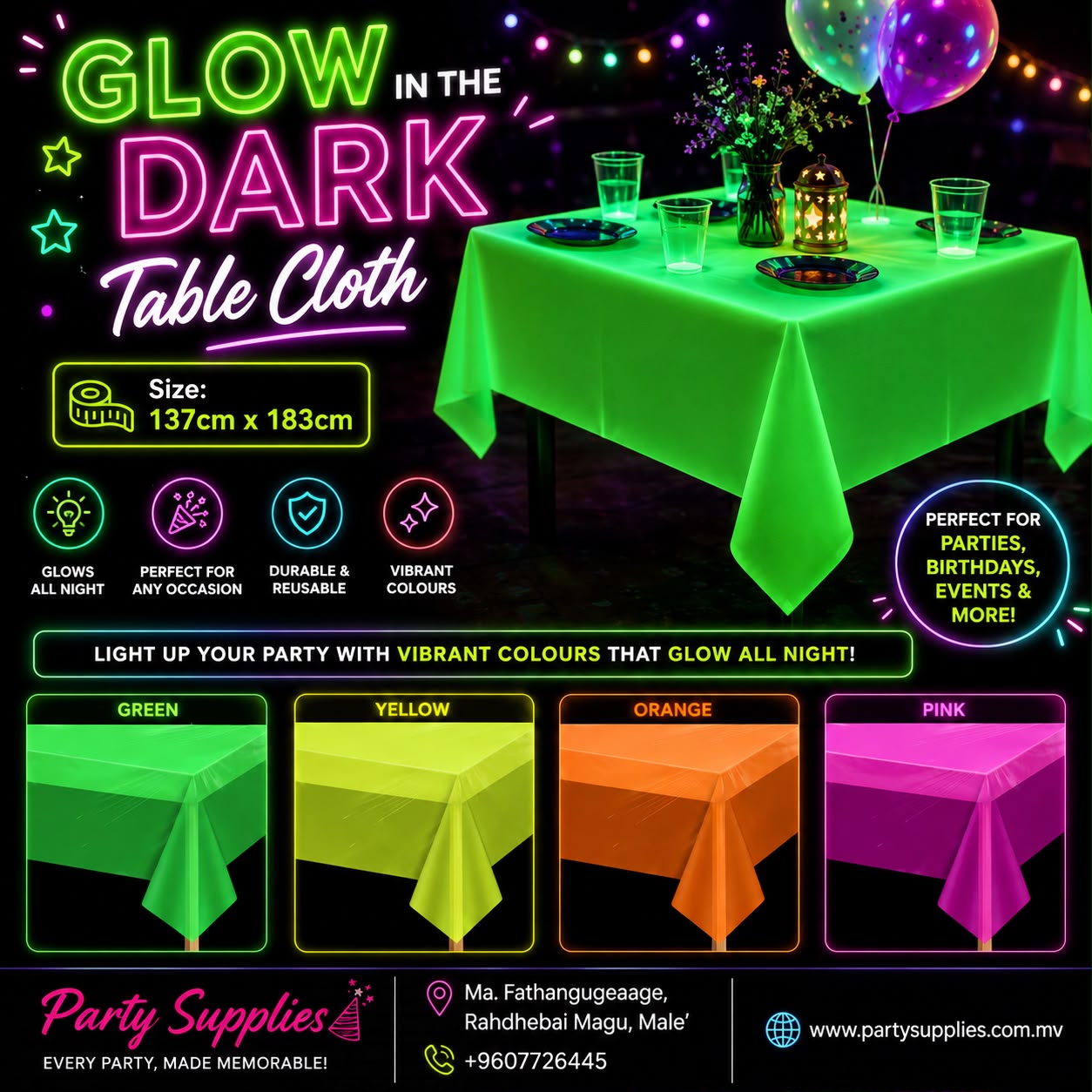 1pcs Glow in the dark Neon Table Cover (size: 137 x 183 cm)