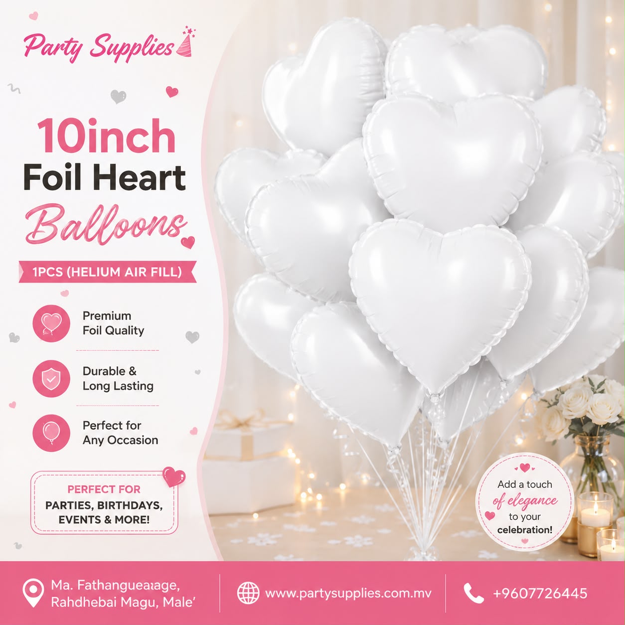 1pcs 10inch White Foil Heart Balloon