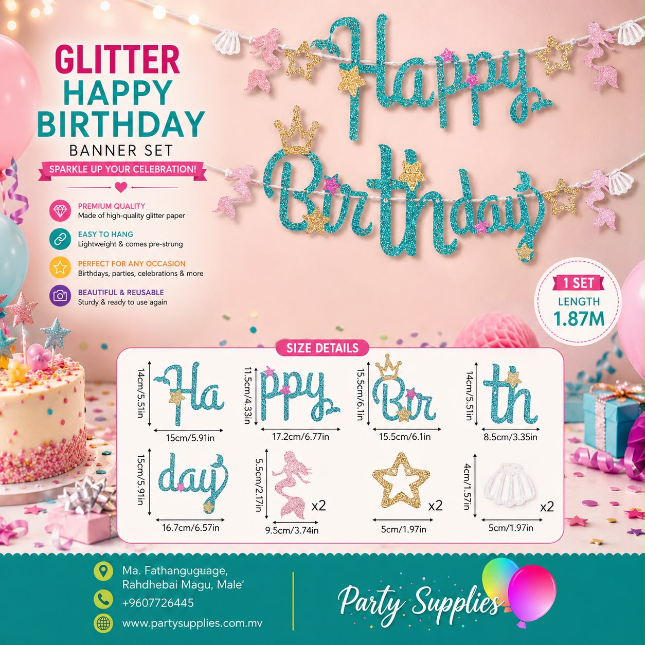 Mermaid Pattern Happy Birthday Banner