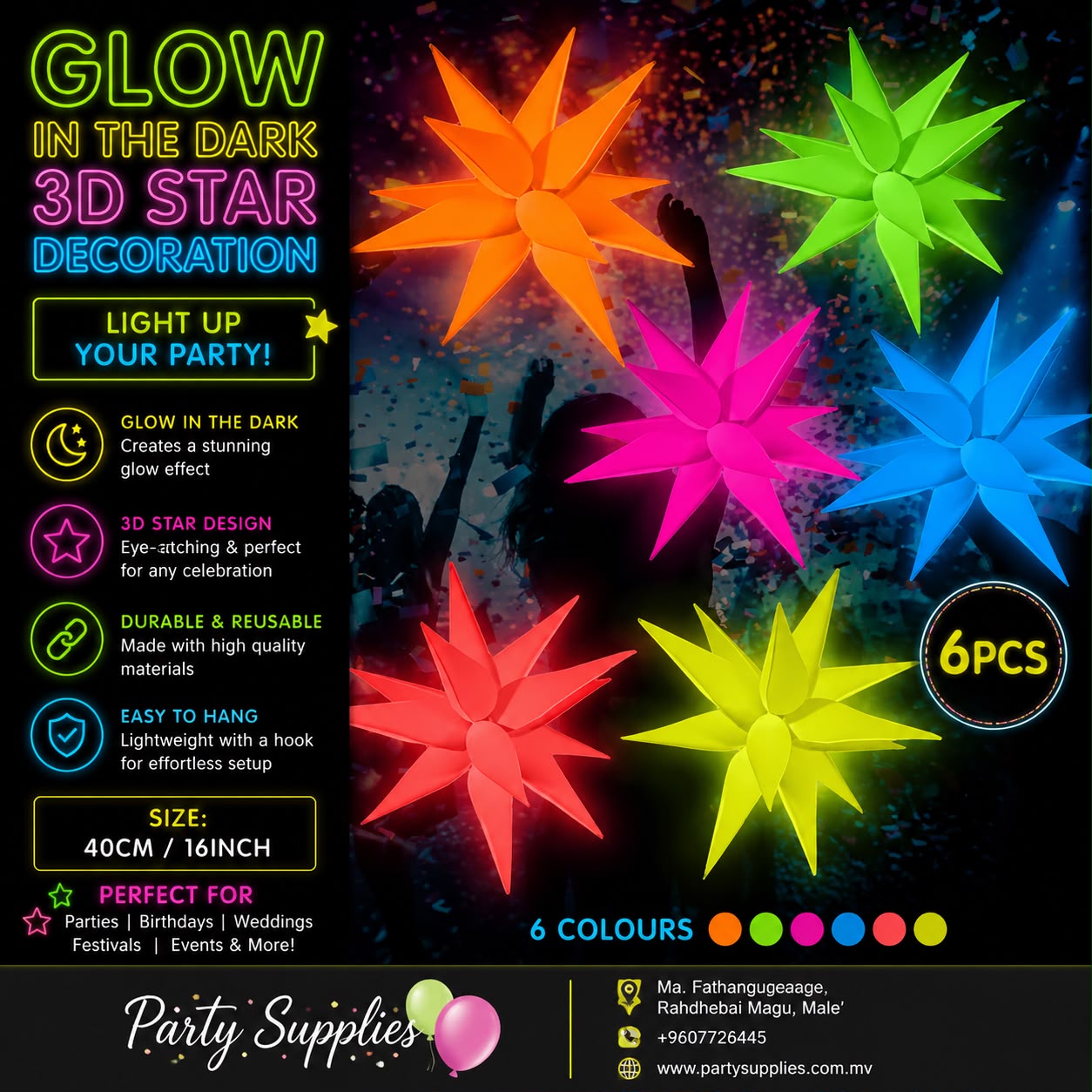6pcs Glow in the Dark Neon Fluorescent Exploding Star