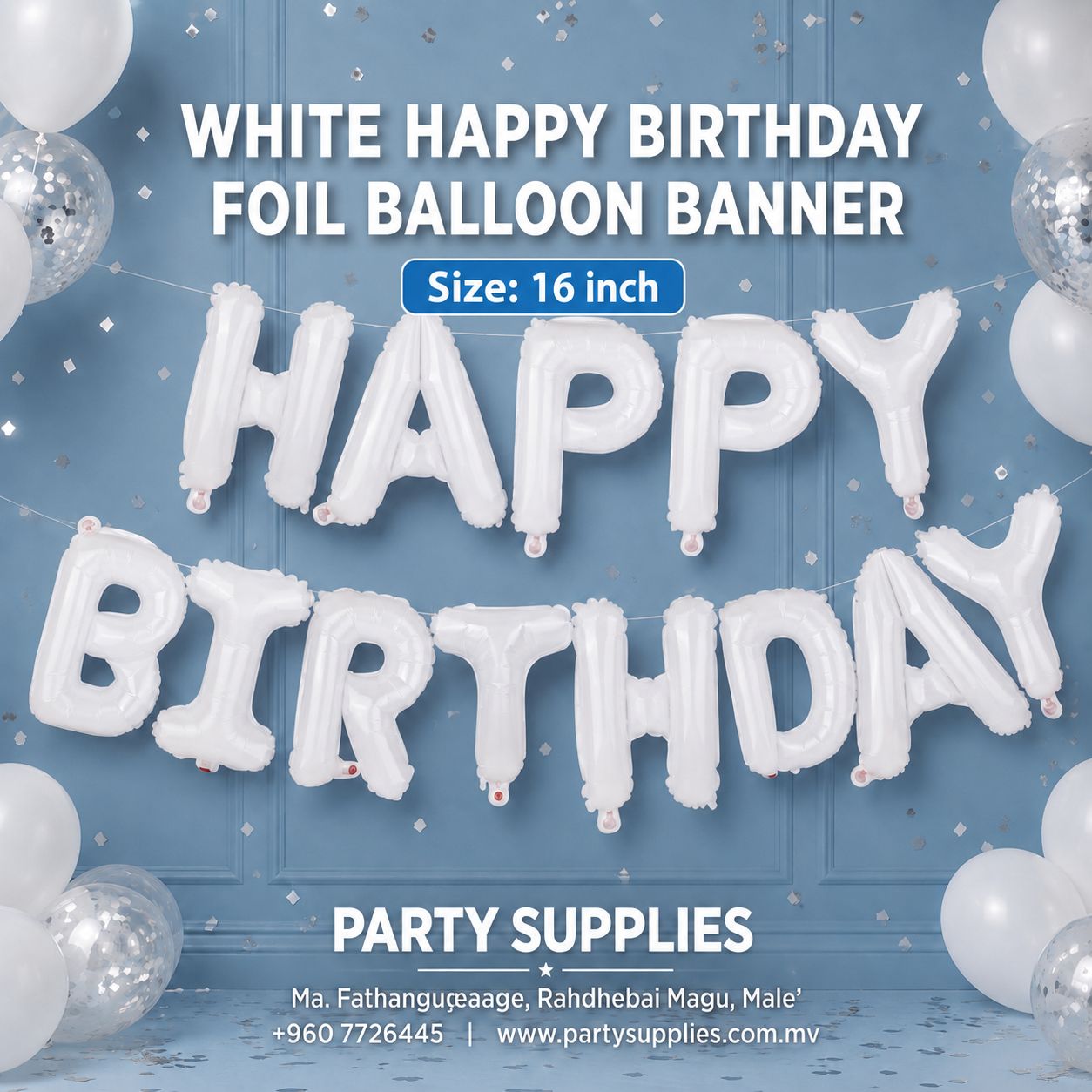 16inch White Happy Birthday Foil Banner