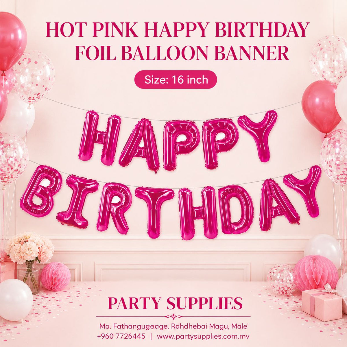 16inch Hot Pink Happy Birthday Foil Banner