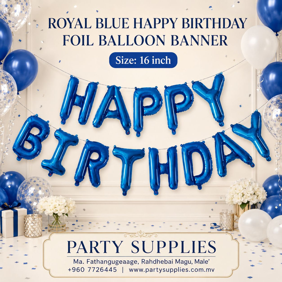 16inch Royal Blue Happy Birthday Foil Banner