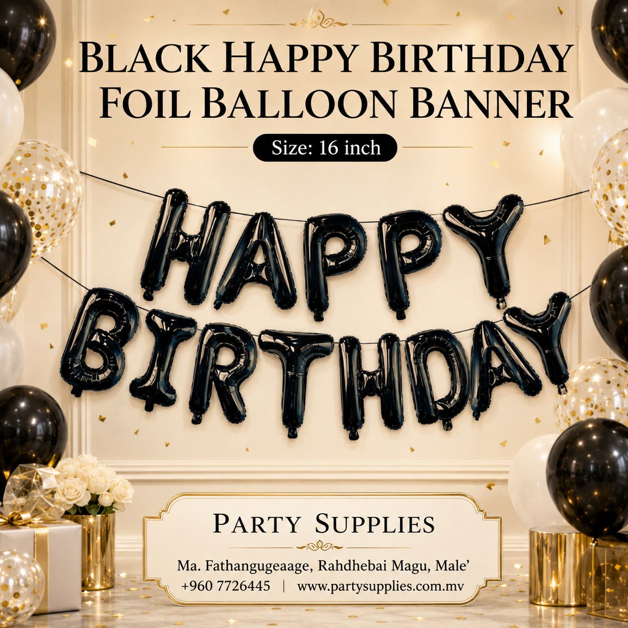 16inch Black Happy Birthday Foil Banner