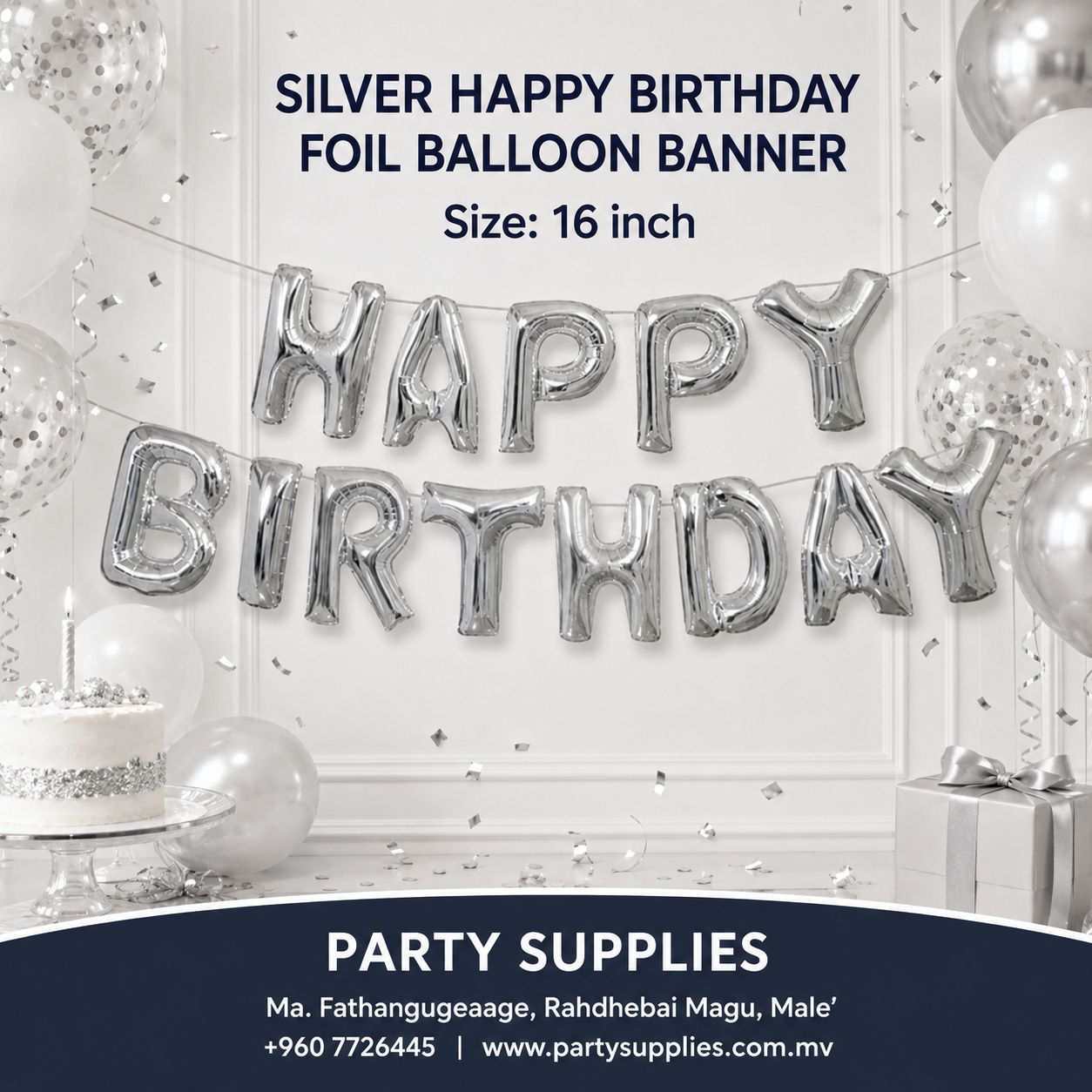 16inch Silver Happy Birthday Foil Banner