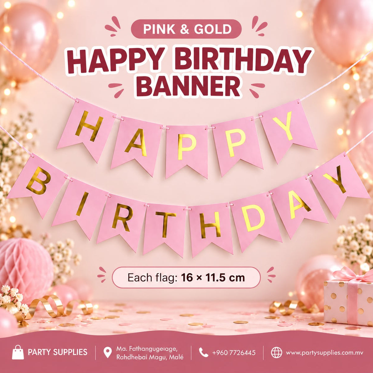 Pink and Gold Happy Birthday Paper Banner