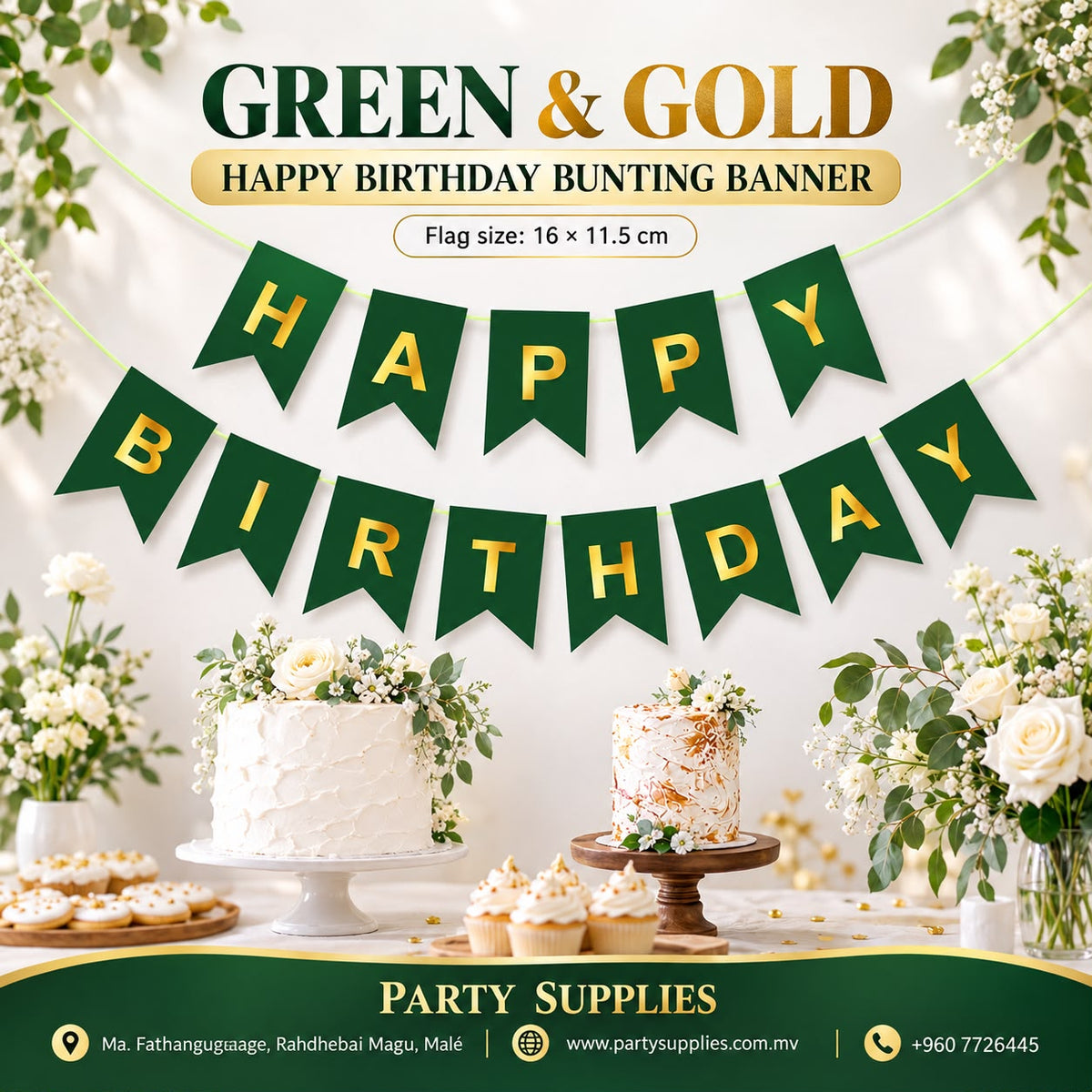 Green and Gold Happy Birthday Paper Banner