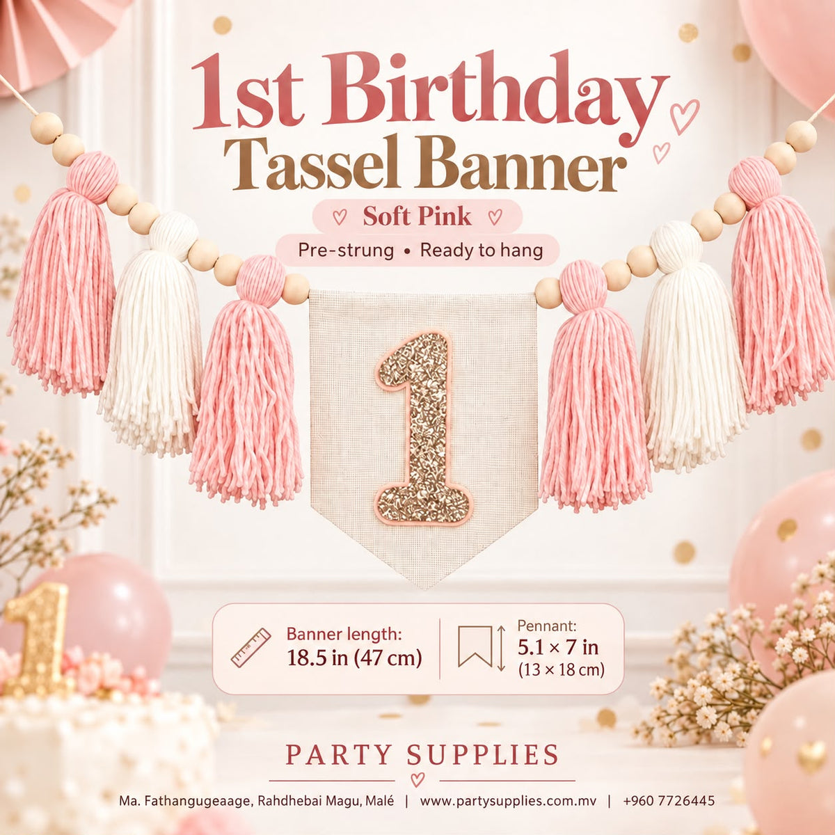 Soft Pink 1st Birthday Tassel Banner