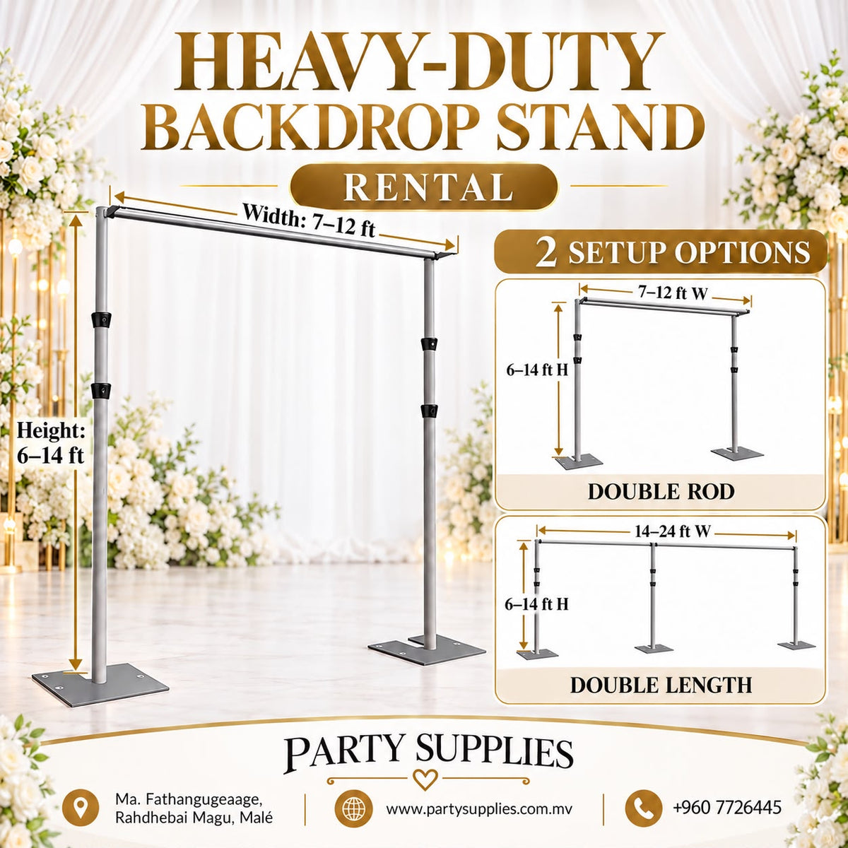 Heavy-Duty Adjustable Backdrop Stand for RENT