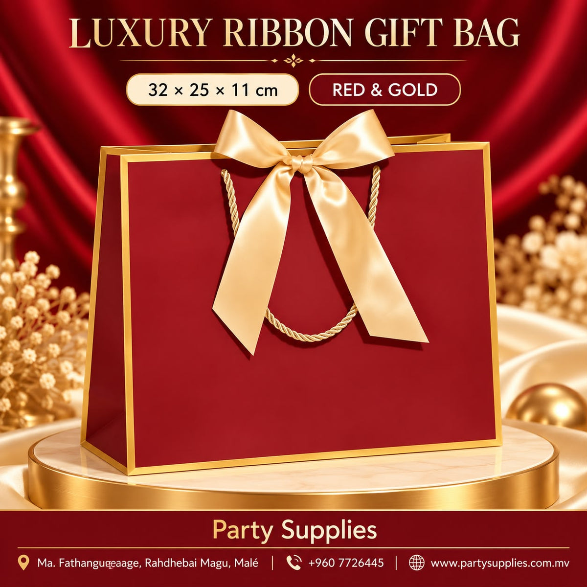 Red and Gold Luxury Ribbon Gift Bag