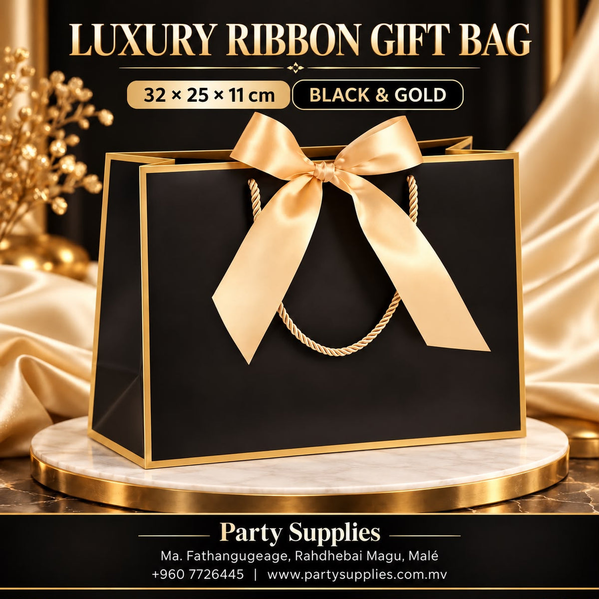 Black and Gold Luxury Ribbon Gift Bag