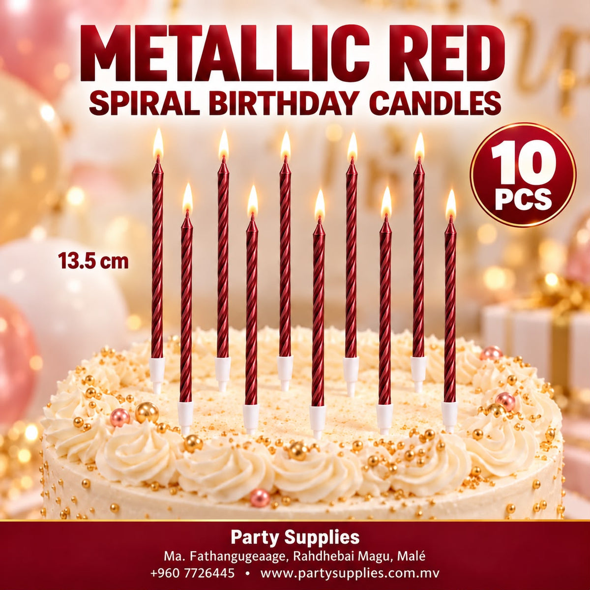 Metallic Red Spiral Birthday Candles – 10 pcs