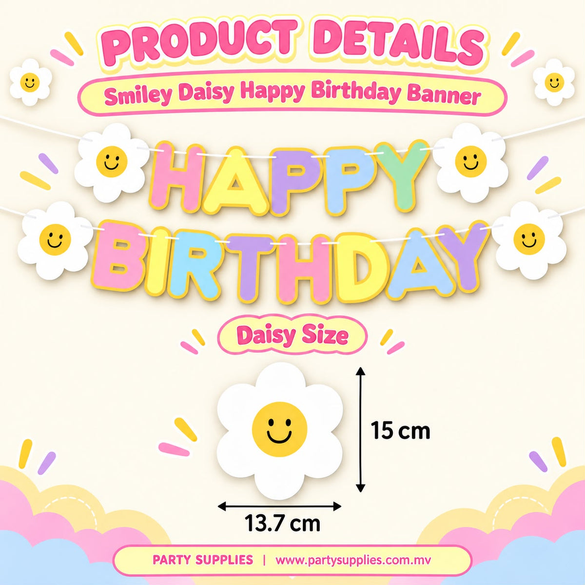 Smiley Daisy Happy Birthday Banner