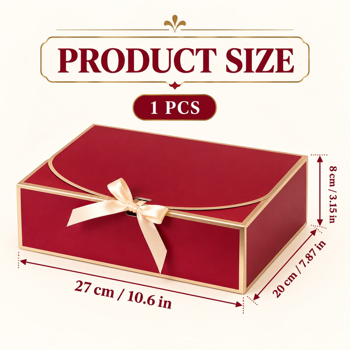 Burgundy Gift Box with Ribbon (27 x 20 x 8cm)