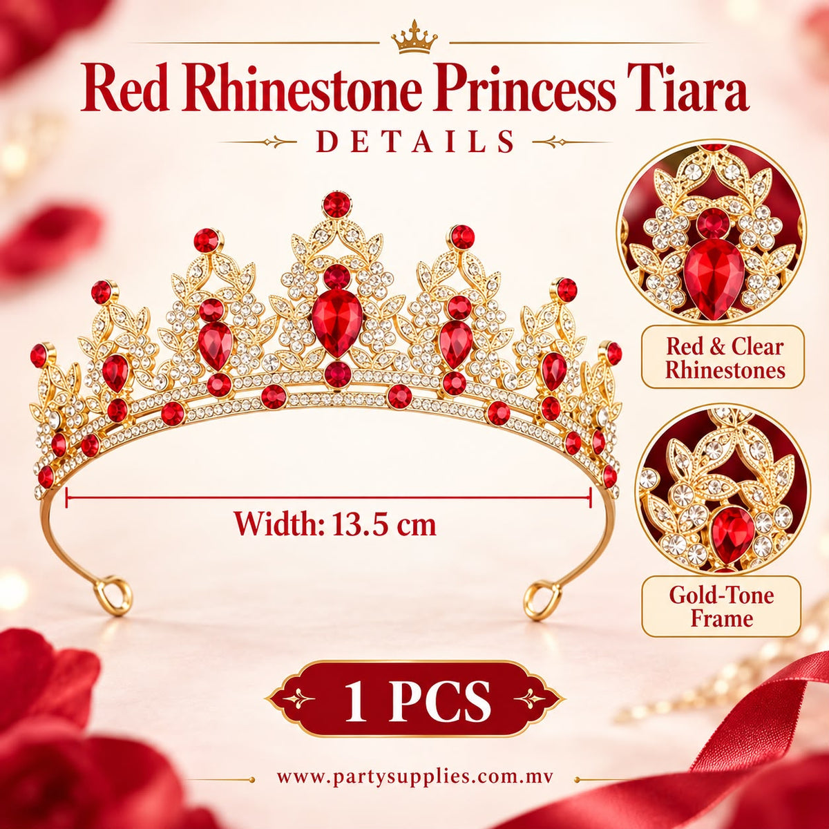 Red Rhinestone Princess Tiara