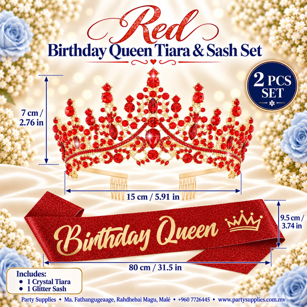 Red Birthday Queen Tiara & Sash Set