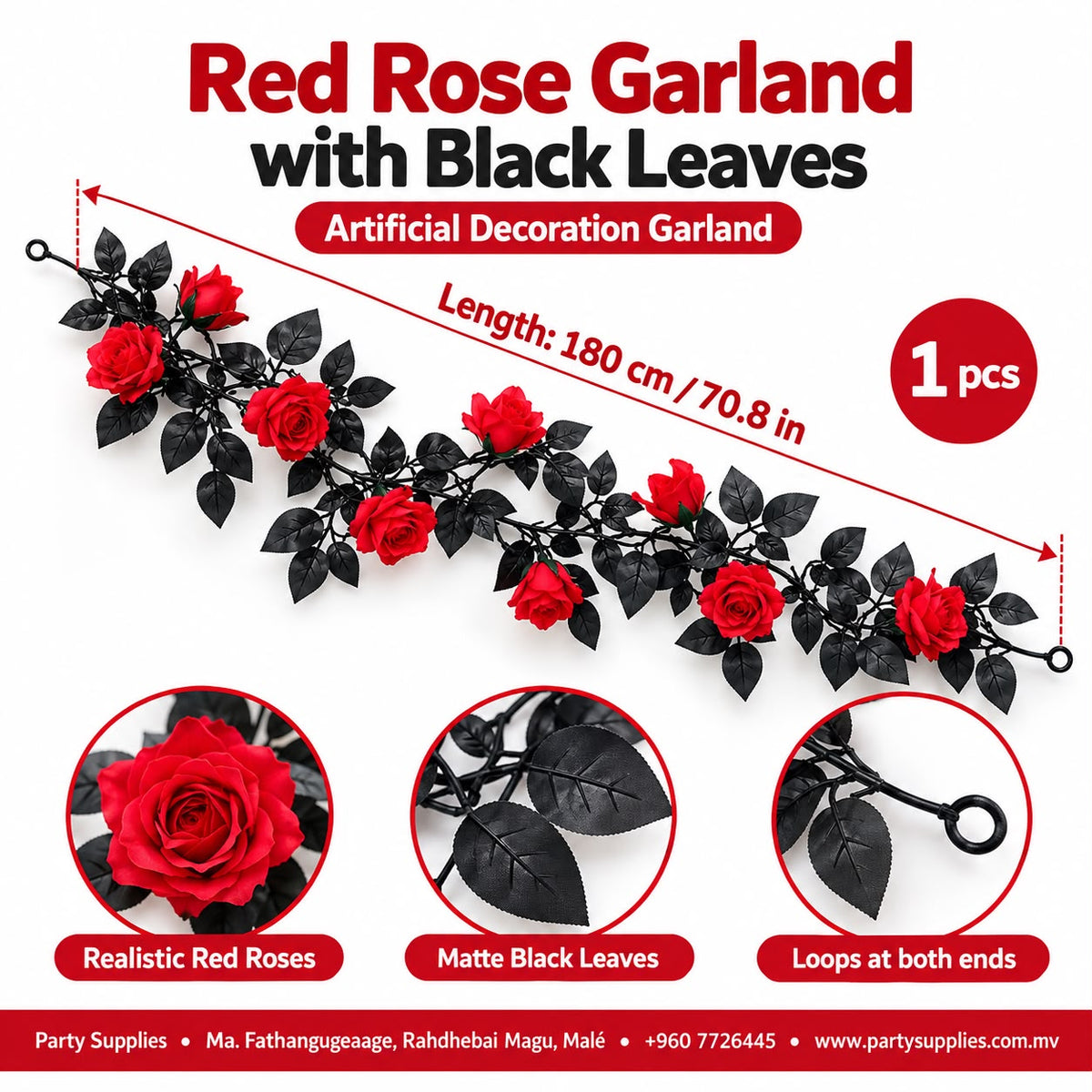 Red Rose Garland with Black Leaves