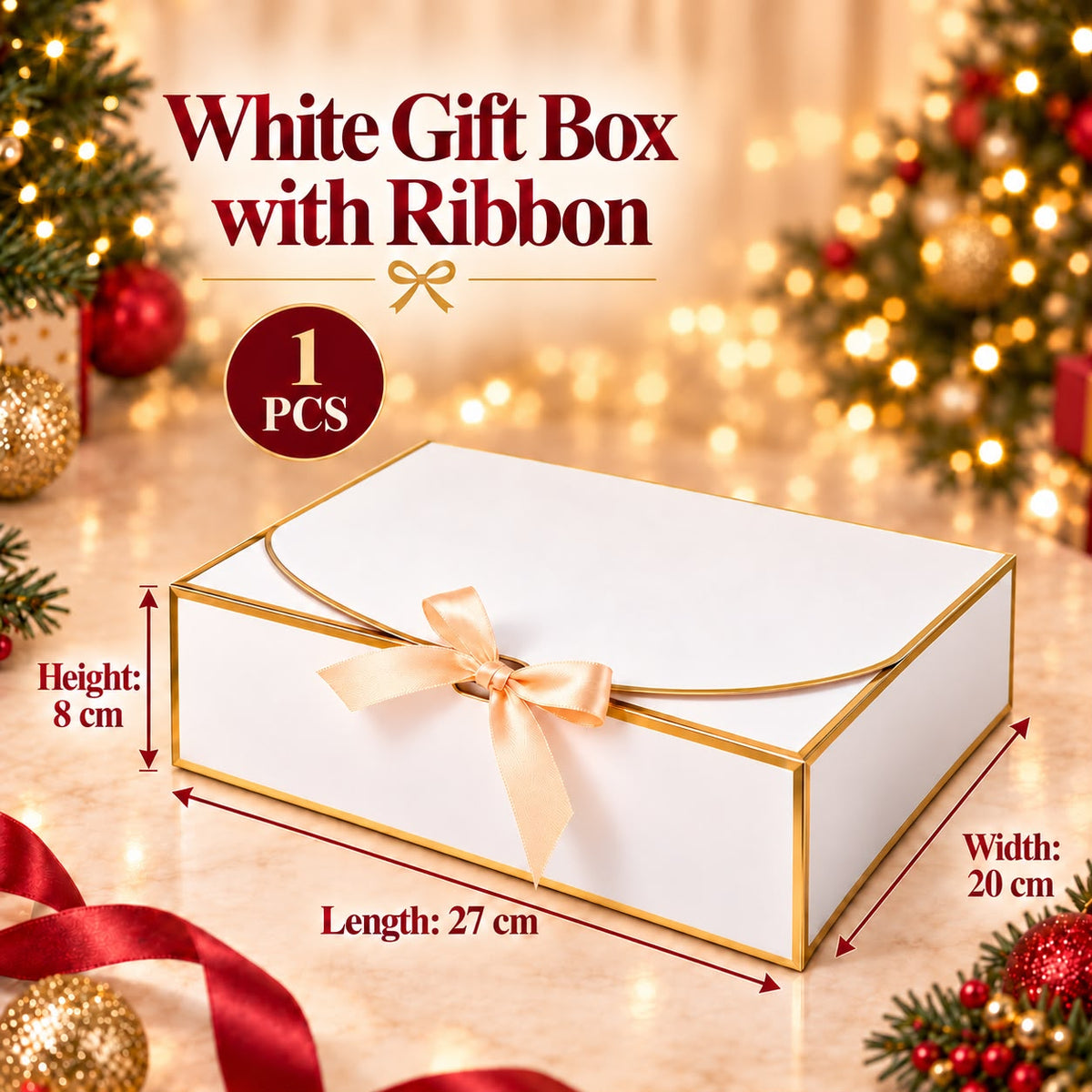 1pcs White with gold edging Gift Box (27 x 20 x 8cm)
