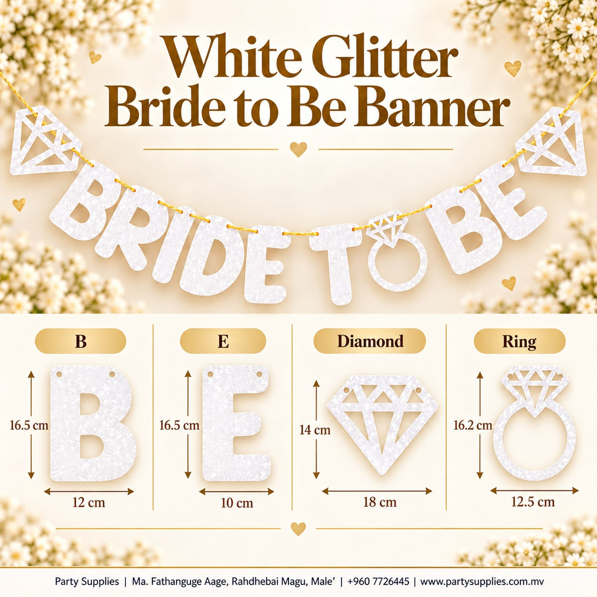 White Glitter Bride to Be Banner