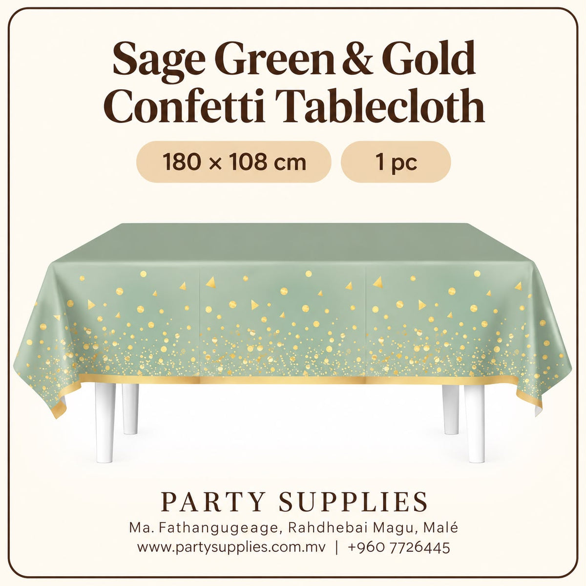 Sage Green & Gold Confetti Tablecloth
