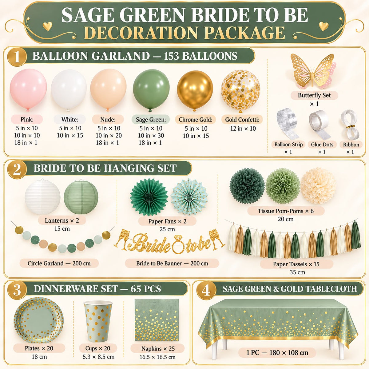 Sage Green Bride to Be Decoration Package