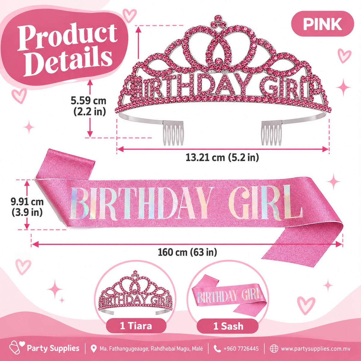 Pink Birthday Girl Tiara and Sash Set