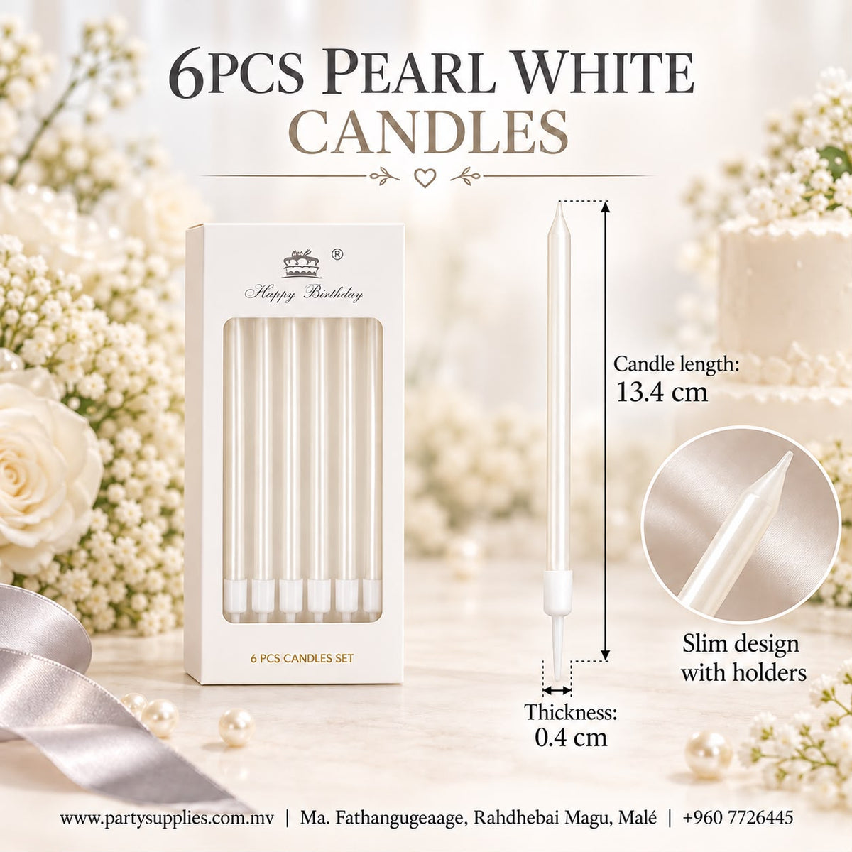 6pcs Pearl White Cake Candles