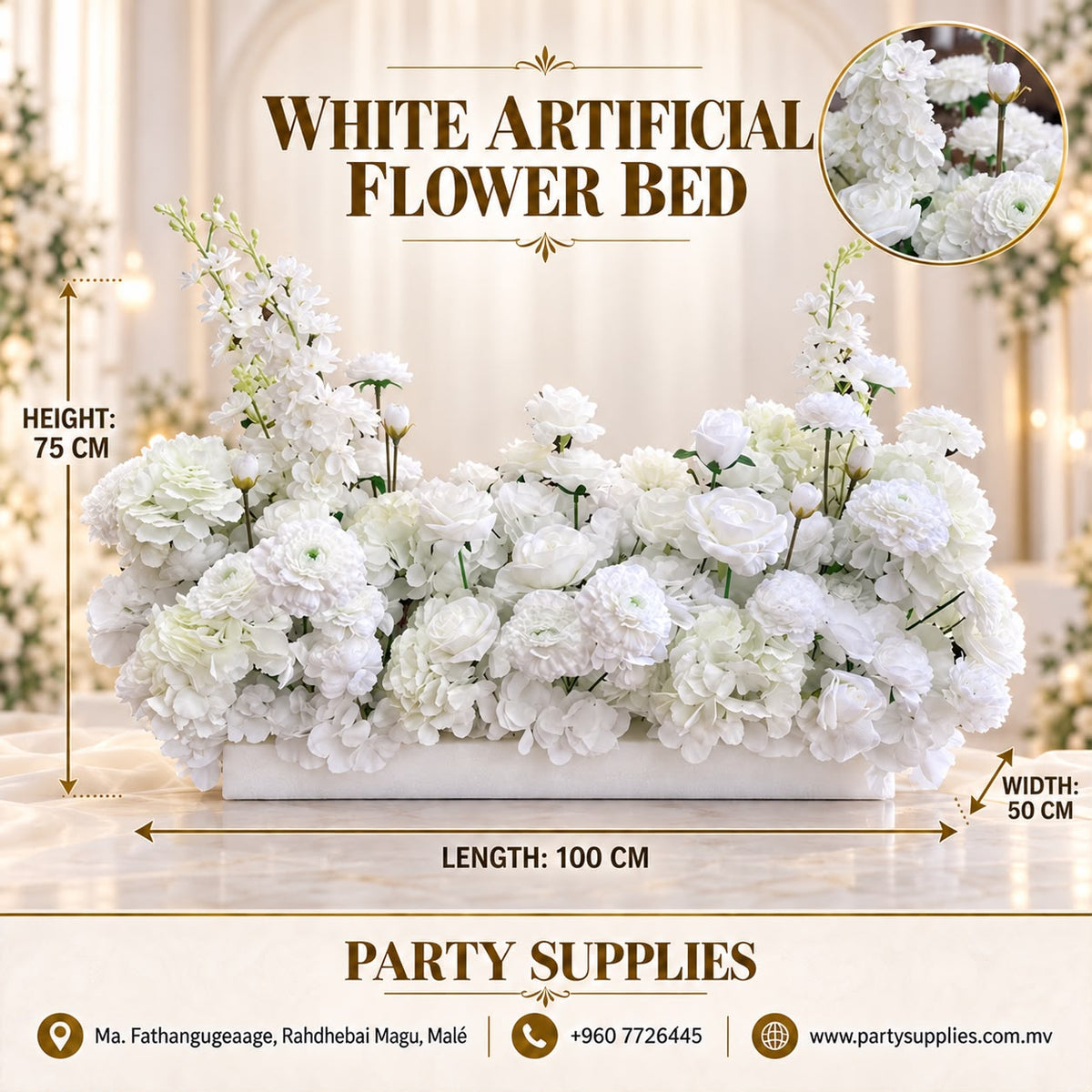 White Artificial Flower Bed for Rent