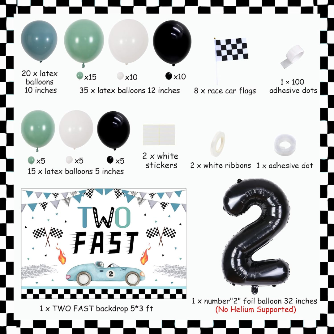 87pcs Two Fast Birthday Decorations Set with backdrop