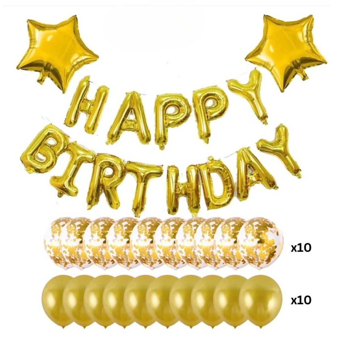 35pcs Gold Happy Birthday Balloon Set