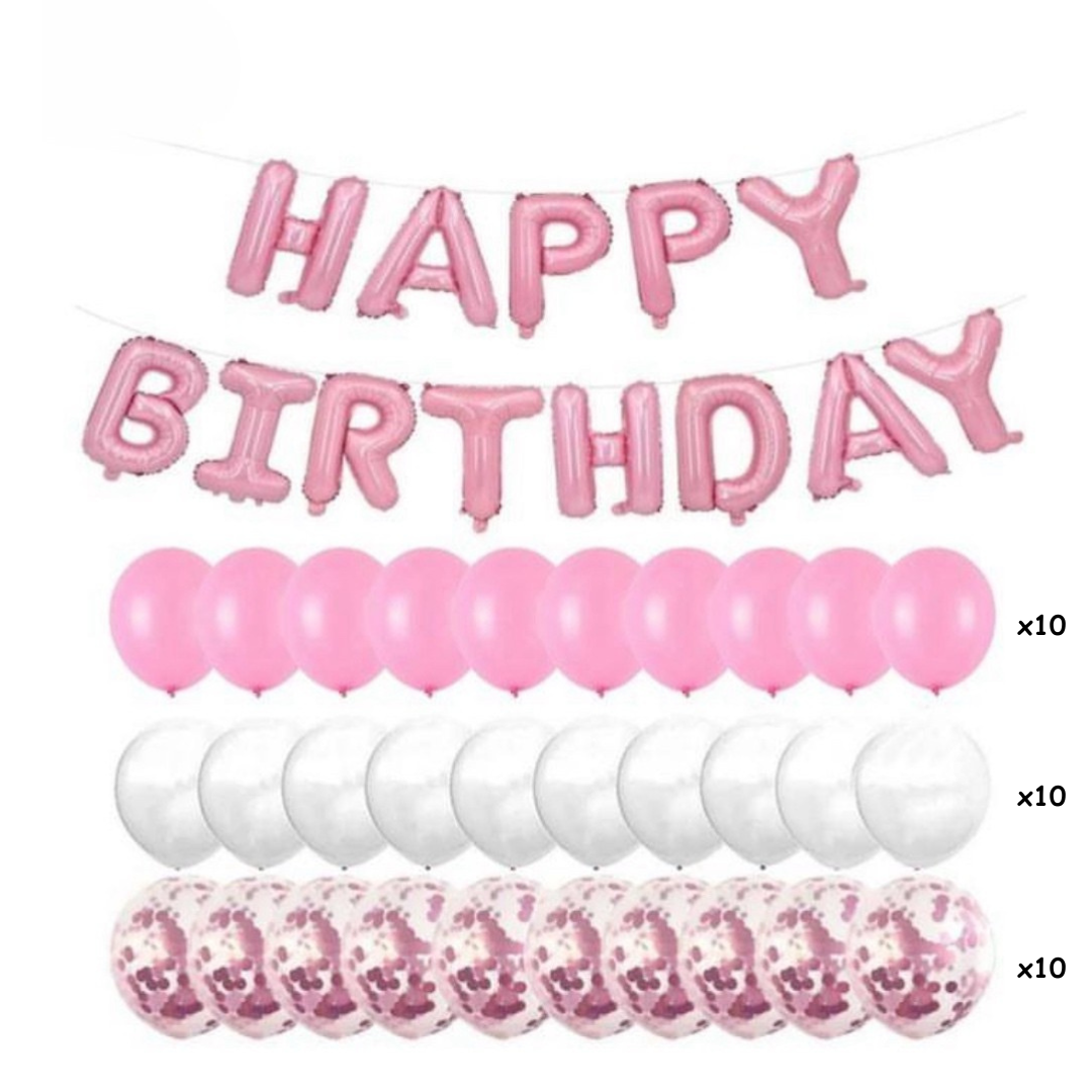 43Pcs Pink Happy Birthday Banner and Balloons Set