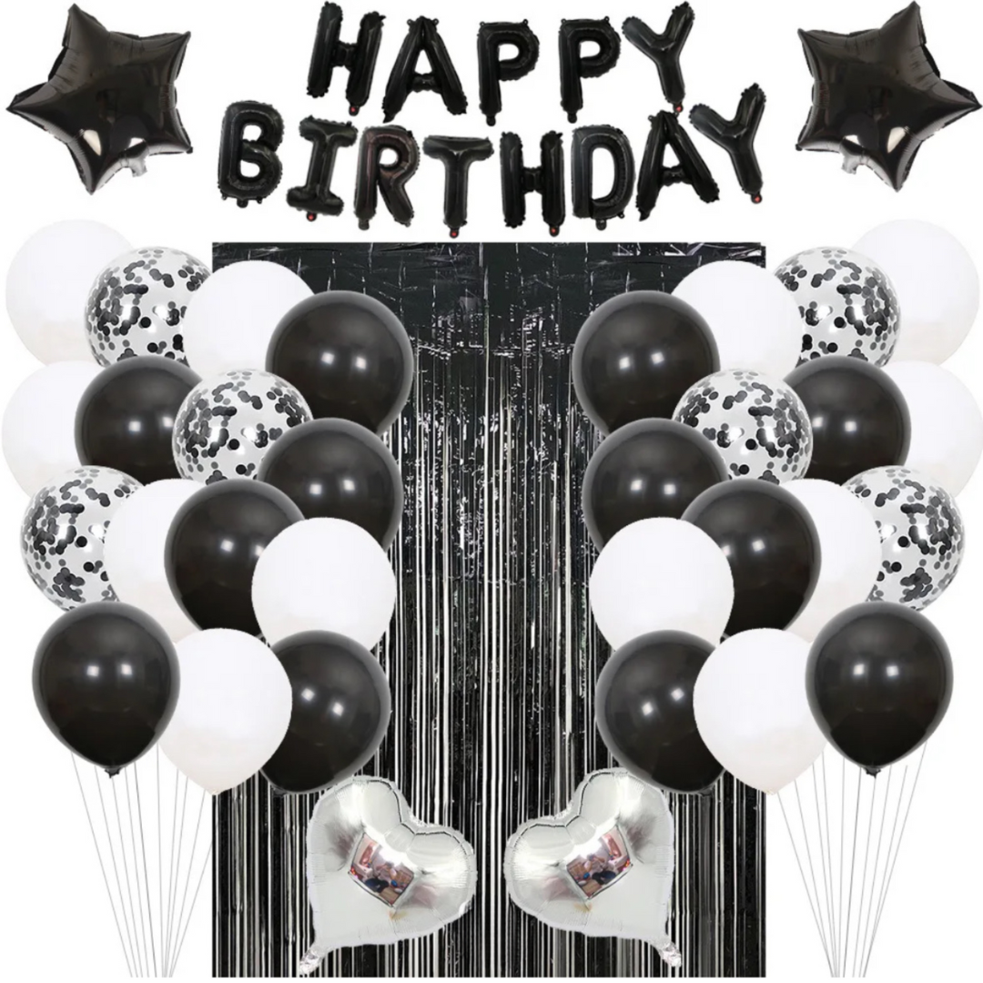 38pcs black and white Birthday Party Decorations Set