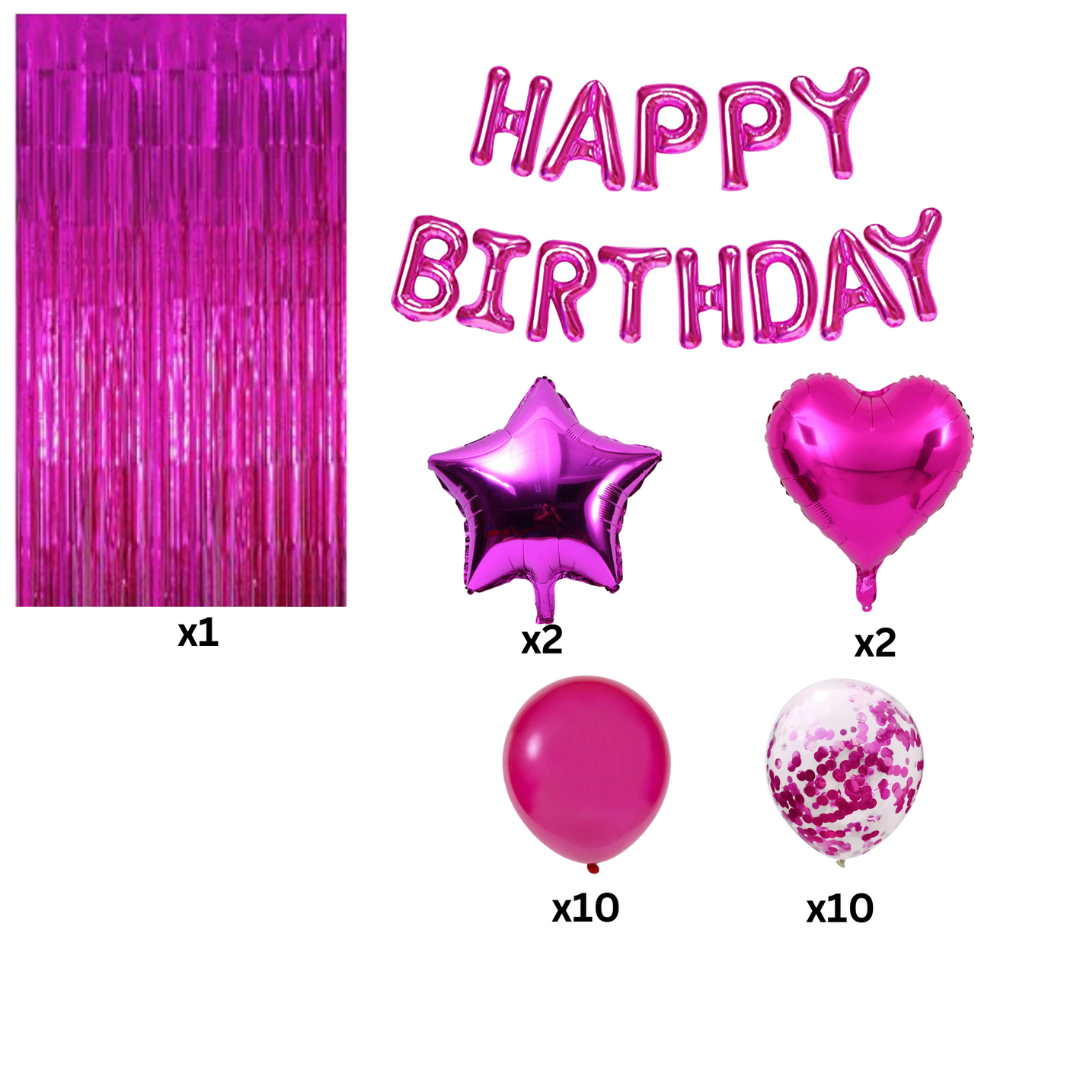 38pcs Hot Pink Birthday Party Decorations Set