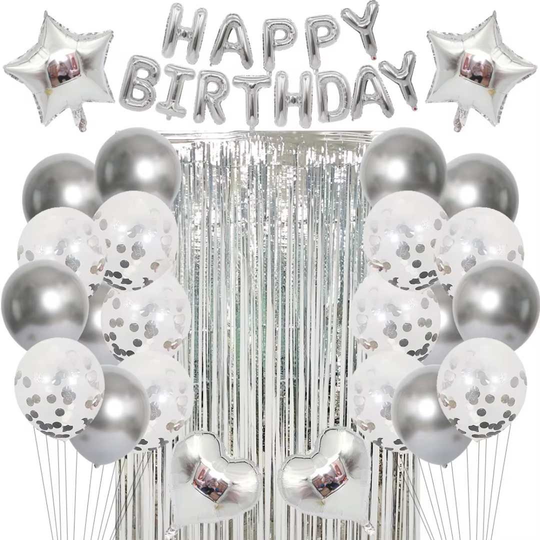 38pcs Silver Birthday Party Decorations Set