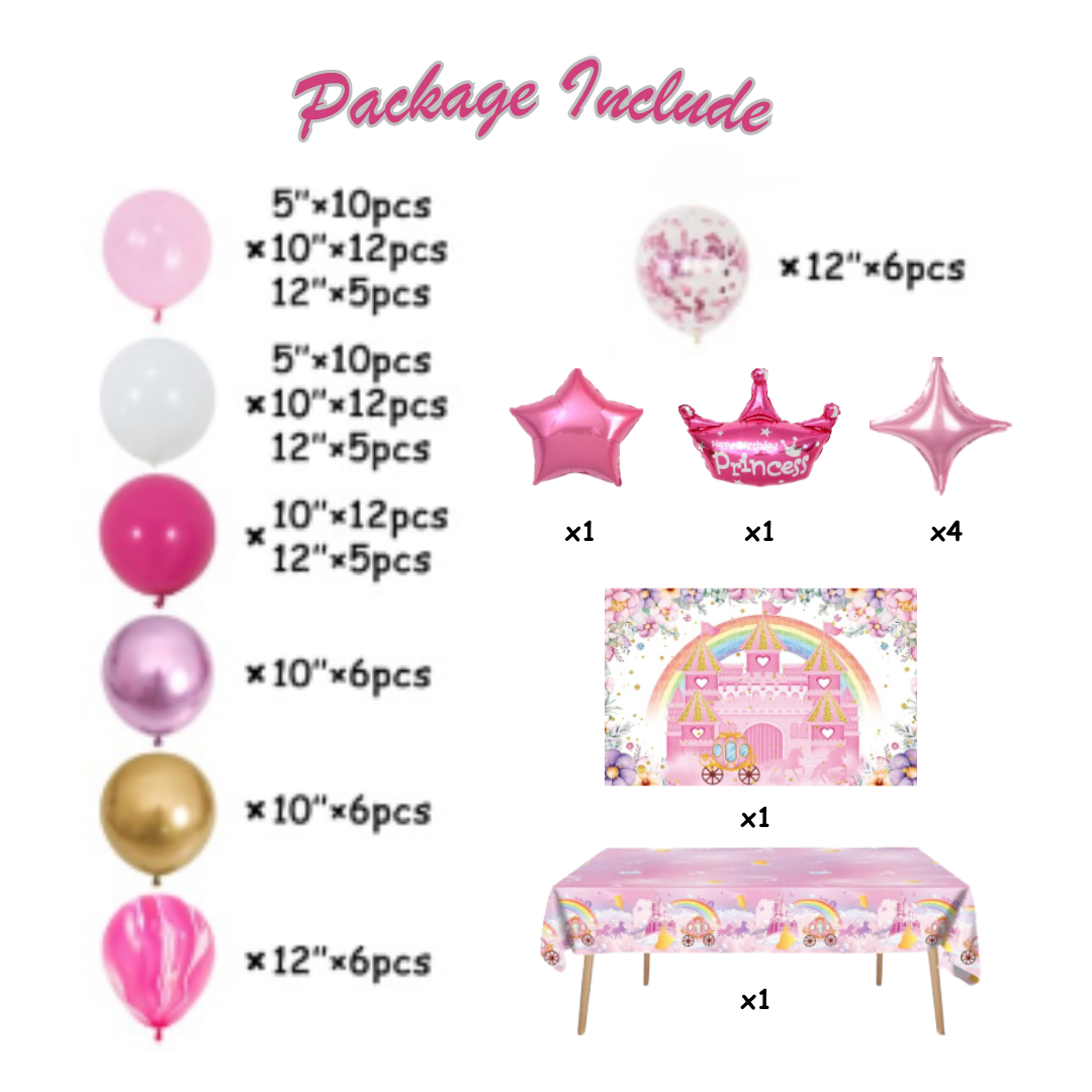 106pcs Princess Theme Pink Balloon Decoration with Backdrop