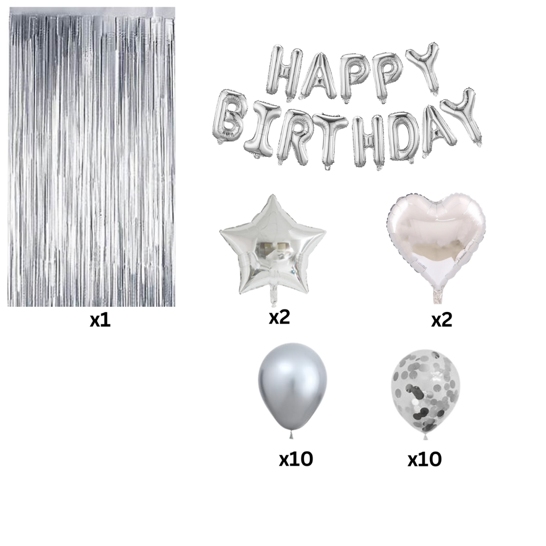 38pcs Silver Birthday Party Decorations Set