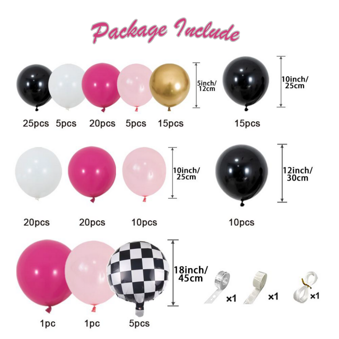 Girl's Race Car Theme Party Balloon Garland Kit