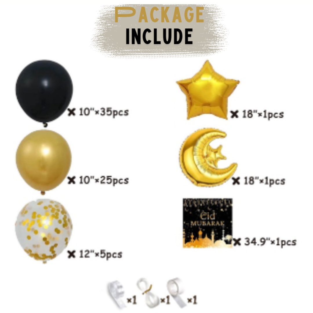 EID Gold and Black Balloon Set with Backdrop