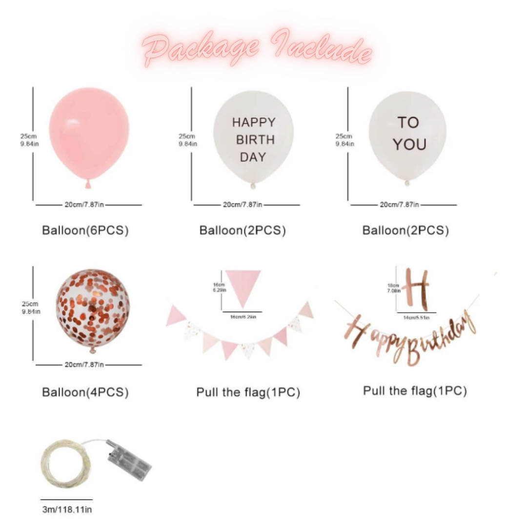 19pcs Girl Pink Birthday Balloon Decorations Kit with banner
