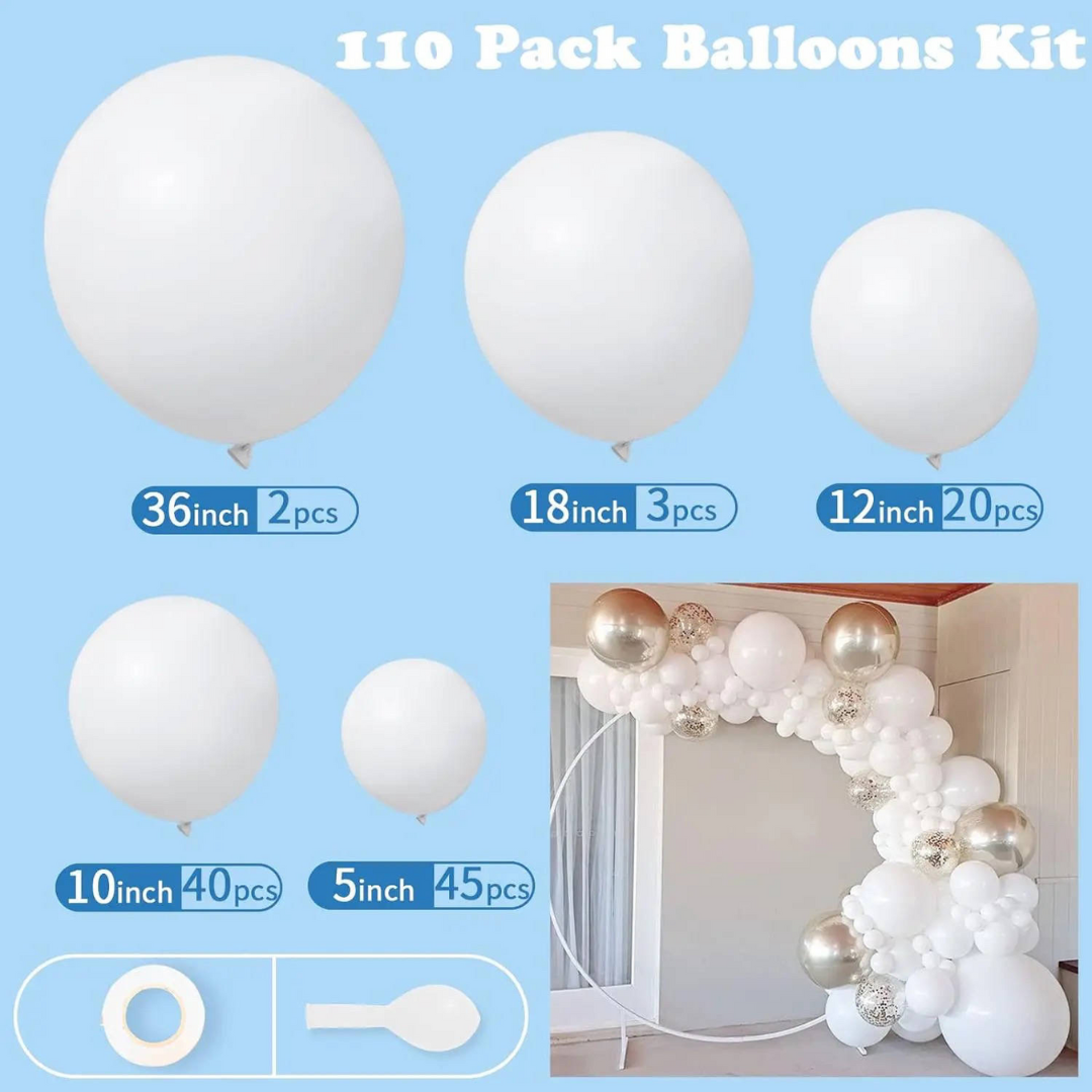 112pcs White Balloons Garland Kit
